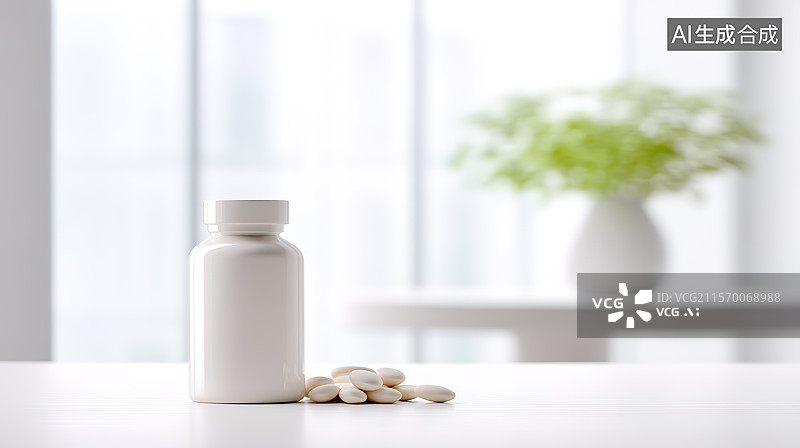 【AI数字艺术】放在桌面的药瓶和药物图片素材