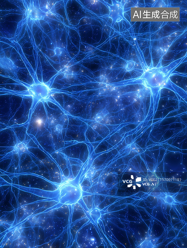 【AI数字艺术】蓝色发光粒子细胞神经元插画图片素材