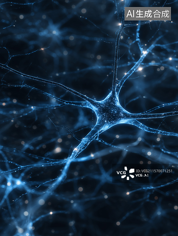 【AI数字艺术】蓝色发光粒子细胞神经元插画图片素材