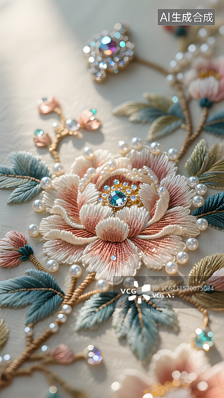 【AI数字艺术】珠宝行业刺绣钉珠宝石创意海报广告背景图图片素材