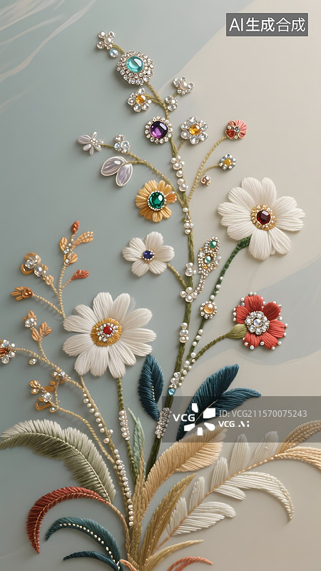 【AI数字艺术】珠宝行业刺绣钉珠宝石创意海报广告背景图图片素材