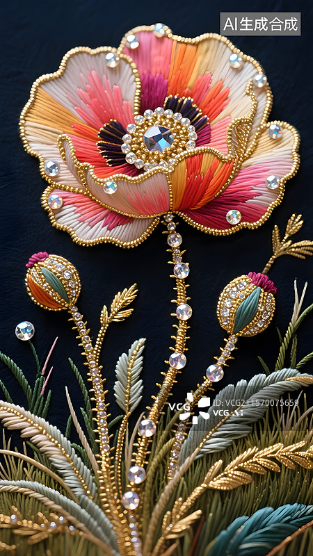【AI数字艺术】珠宝行业刺绣钉珠宝石创意海报广告背景图图片素材