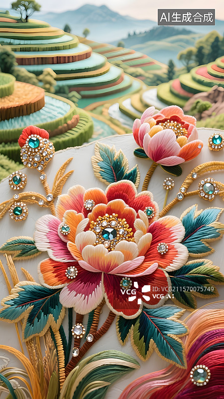 【AI数字艺术】珠宝行业刺绣钉珠宝石创意海报广告背景图图片素材