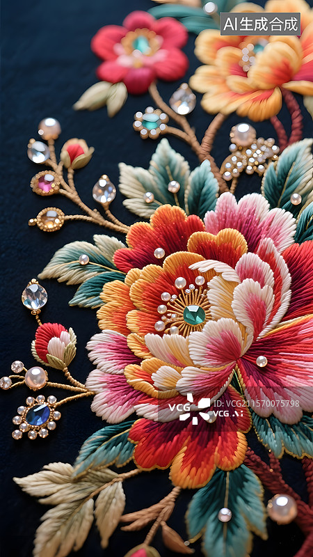【AI数字艺术】珠宝行业刺绣钉珠宝石创意海报广告背景图图片素材