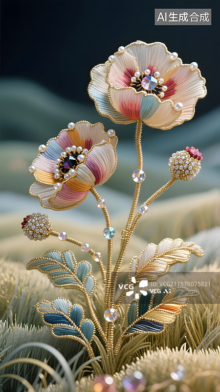 【AI数字艺术】珠宝行业刺绣钉珠宝石创意海报广告背景图图片素材