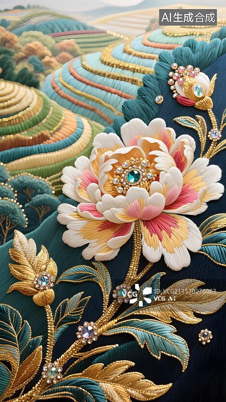 【AI数字艺术】珠宝行业刺绣钉珠宝石创意海报广告背景图图片素材