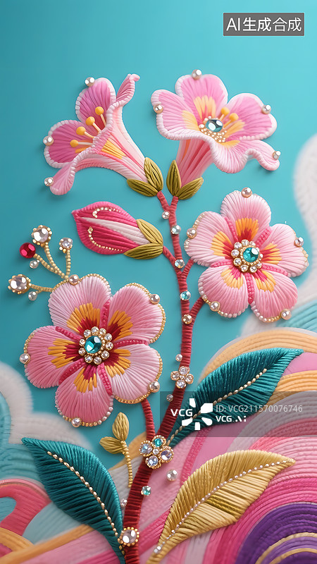 【AI数字艺术】珠宝行业刺绣钉珠宝石创意海报广告背景图图片素材