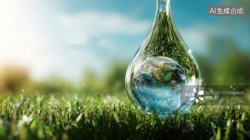 【AI数字艺术】地球包裹在水滴中图片素材