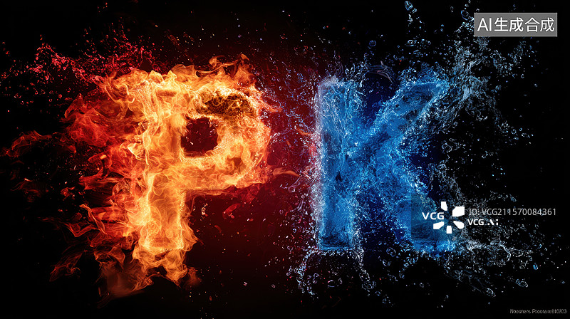 【AI数字艺术】火焰与水元素的PK图片素材