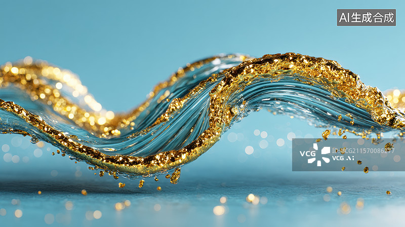 【AI数字艺术】金色与透明波浪的抽象艺术图片素材