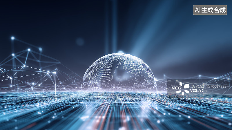 【AI数字艺术】未来科技主题背景——数字地球互联互通图片素材
