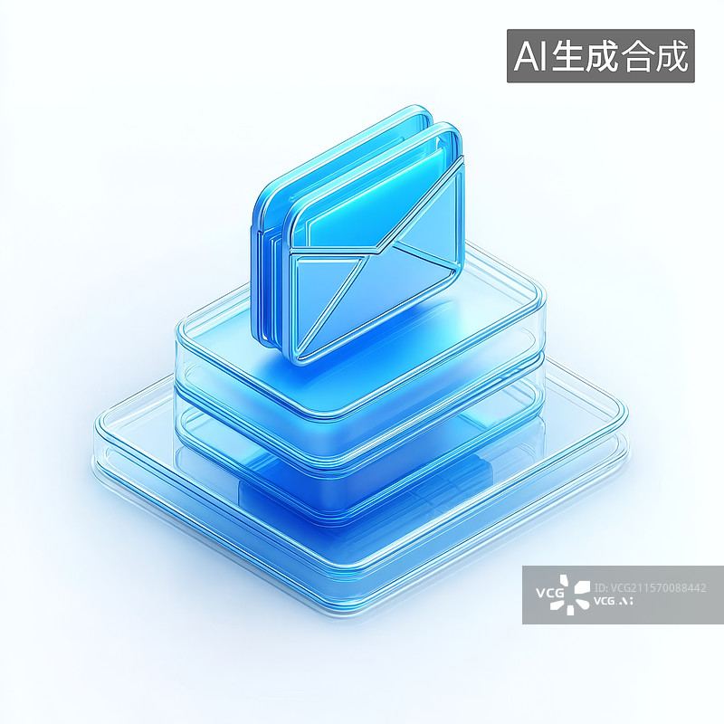 【AI数字艺术】蓝色透明信封图标图片素材