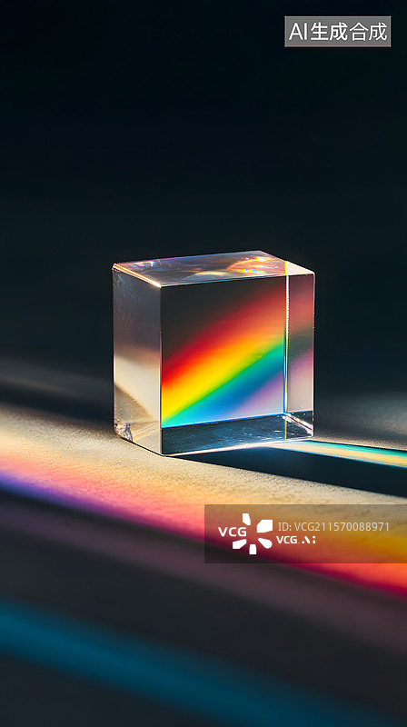 【AI数字艺术】光通过立方体棱镜产生的彩虹色光谱图片素材