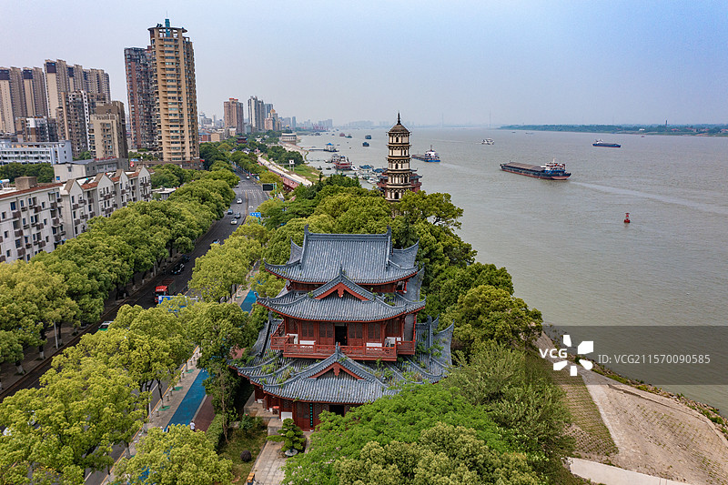 航拍江西九江市锁江楼风光图片素材