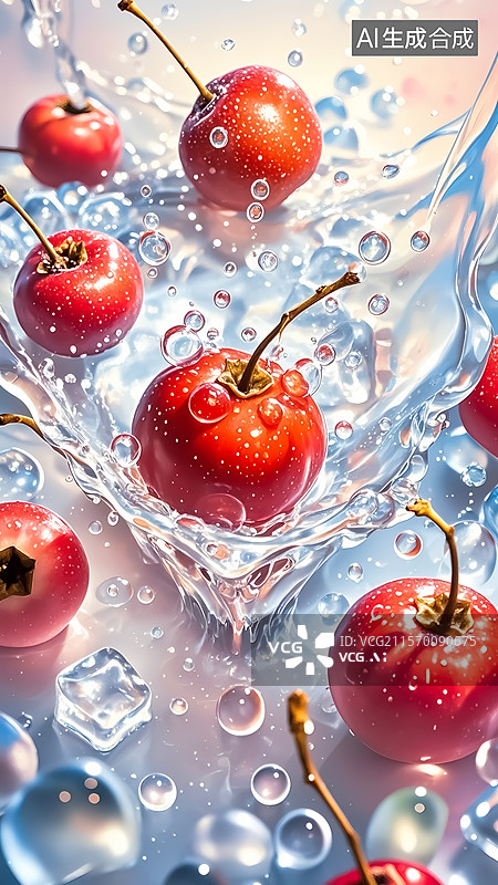 【AI数字艺术】冰水中的山楂水果插画图片素材
