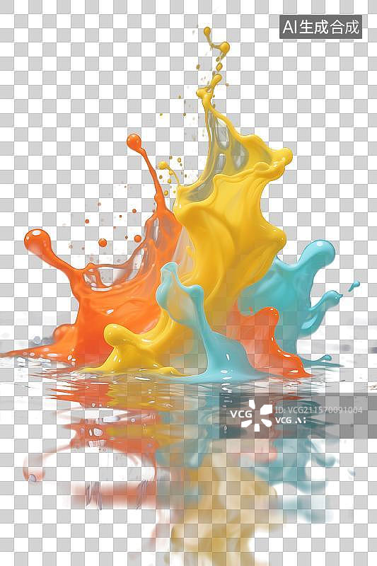 【AI数字艺术】飞溅的多色油墨高速摄影定格特写PNG免抠元素图片素材