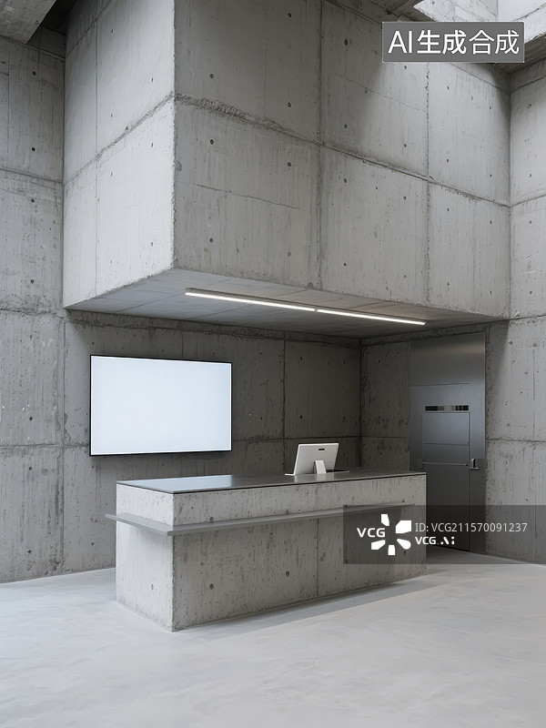【AI数字艺术】现代混凝土建筑内部接待台图片素材