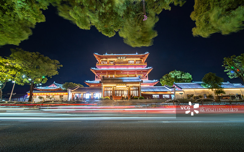 航拍江西九江浔阳楼夜景风光图片素材