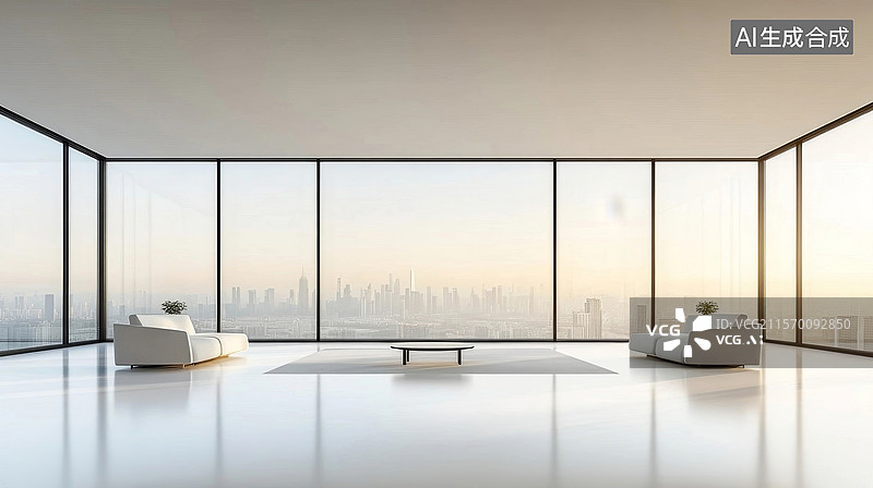 【AI数字艺术】现代极简顶层公寓休息室图片素材