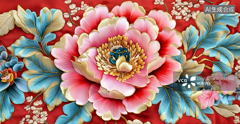 【AI数字艺术】精美的牡丹刺绣图片素材