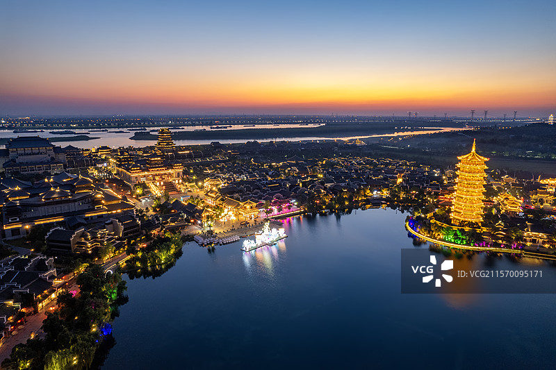 航拍湖南长沙铜官窑古镇夜景风光图片素材