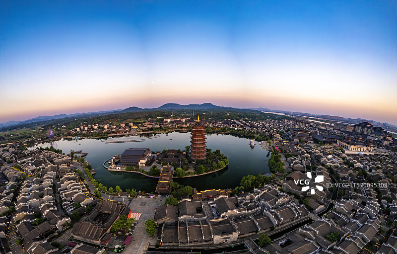 航拍湖南长沙铜官窑古镇日落风光图片素材