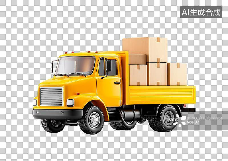 【AI数字艺术】【免抠png素材】装满货物的黄色卡车图片素材