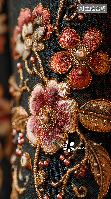 【AI数字艺术】红色  珠花 刺绣图片素材
