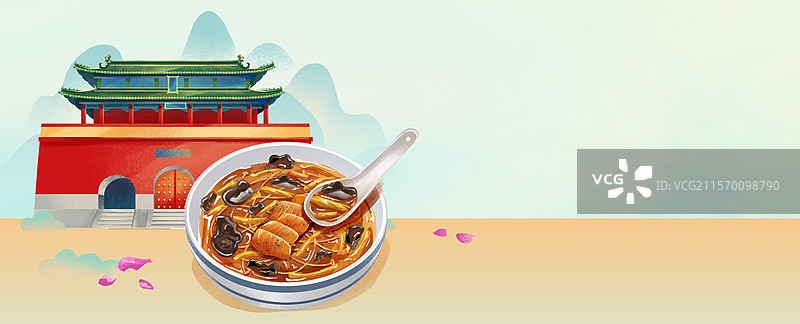 河南特色建筑 登封中岳庙和特色美食胡辣汤 插画图片素材