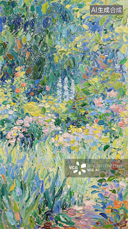 【AI数字艺术】莫奈花园油画风格肌理插画图片素材