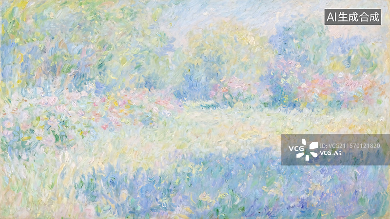 【AI数字艺术】莫奈花园油画风格肌理插画图片素材