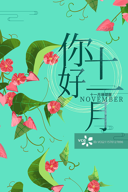 十一月花卉珊瑚藤插画海报图片素材