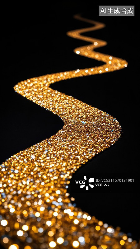 【AI数字艺术】金色闪光的蜿蜒路径图片素材