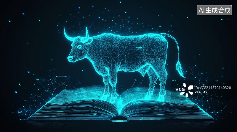 【AI数字艺术】打开的书上有一头牛图片素材