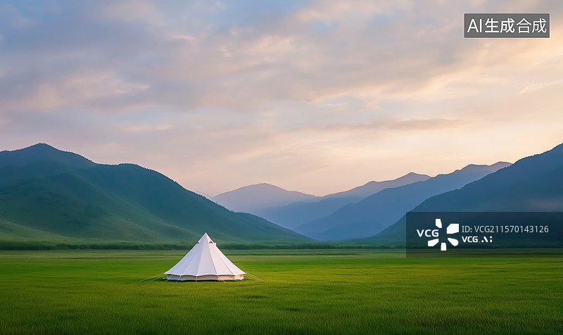 【AI数字艺术】山脚下的露营地图片素材