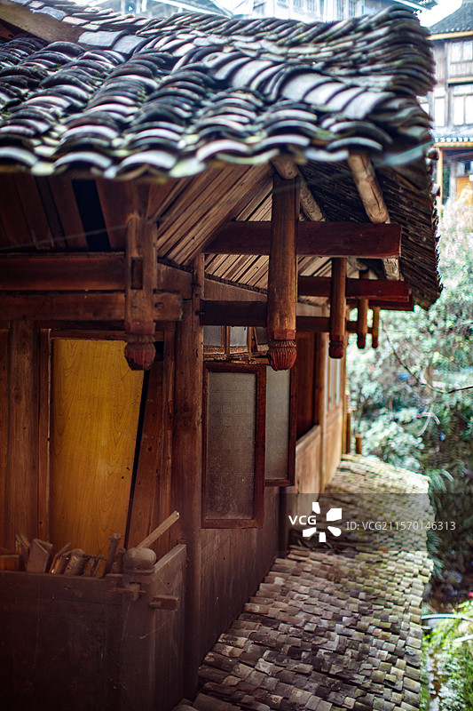 龙脊梯田古壮寨民居的屋檐与窗户图片素材