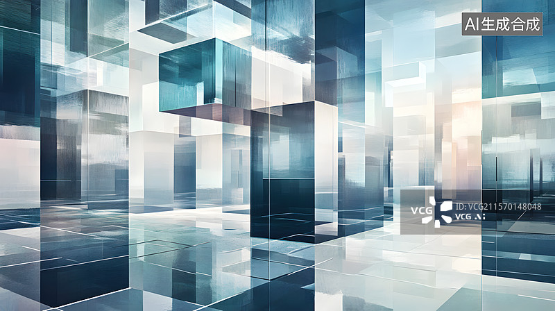 【AI数字艺术】晶莹剔透的几何空间图片素材