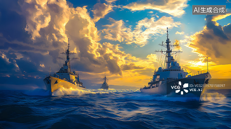 【AI数字艺术】现代战舰的海洋力量海上钢铁巨舰乘风破浪图片素材