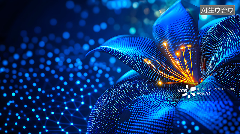 【AI数字艺术】蓝色科技之花图片素材
