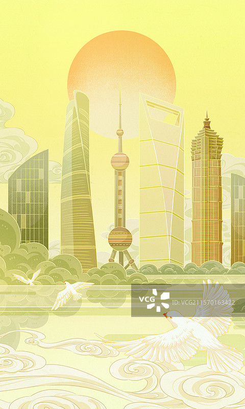 海上繁华 · 国风上海印象插画图片素材