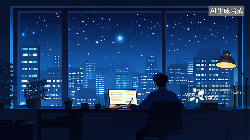 【AI数字艺术】中考插画夜晚城市考生们在家中挑灯夜战迎接中考图片素材