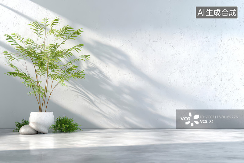 【AI数字艺术】简约室内绿植与光影美学设计图片素材