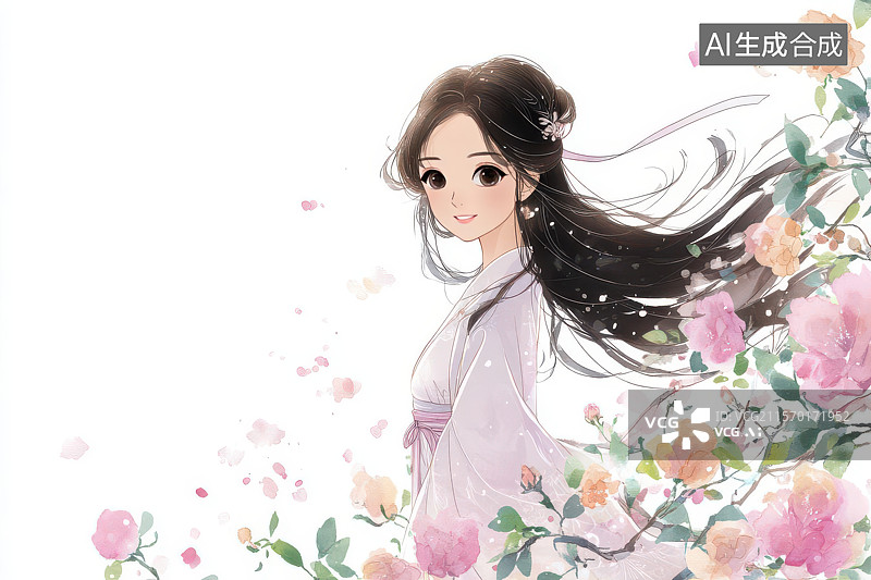【AI数字艺术】汉服佳人花间漫步古风意境图片素材