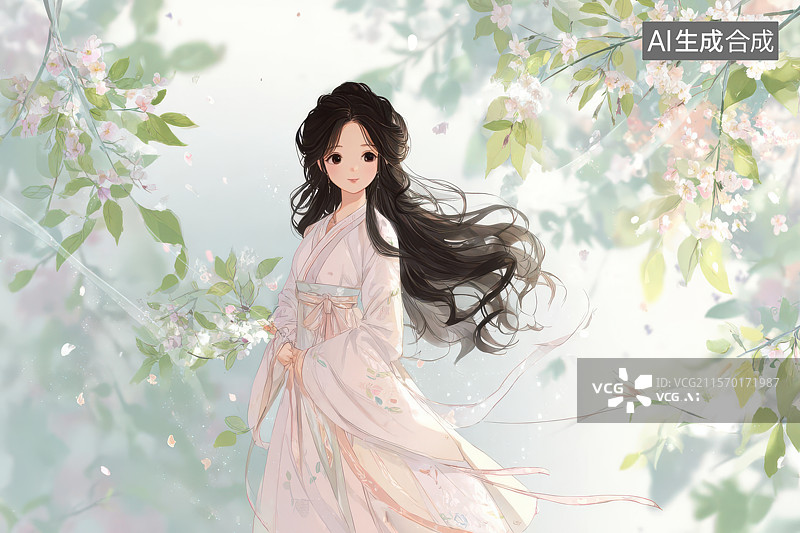 【AI数字艺术】汉服佳人花间漫步古风意境图片素材