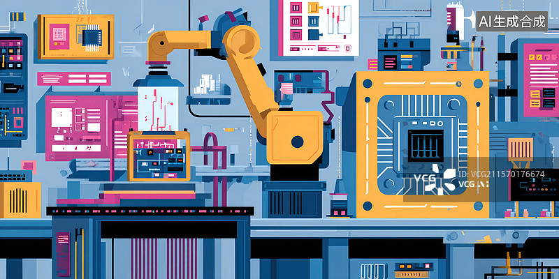 【AI数字艺术】工业制造空间科技新质生产力工业4.0机械臂特写发光工具操作交互式黑匣子自动化智能作业创新芯片集成全息图片素材