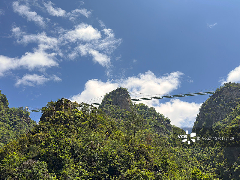 台州天台山景区琼台仙谷、会仙桥玻璃栈道、天台山大瀑布图片素材