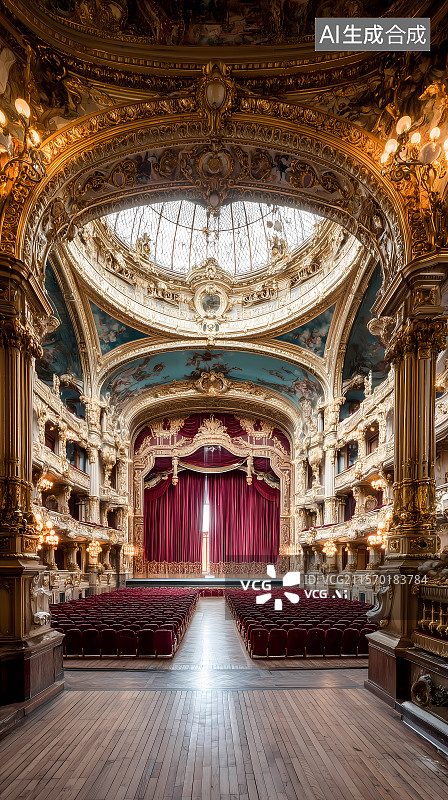 【AI数字艺术】豪华歌剧院的主舞台和幕布图片素材