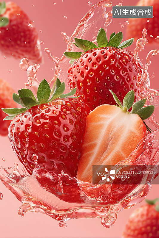 【AI数字艺术】草莓汁飞溅的诱人瞬间图片素材