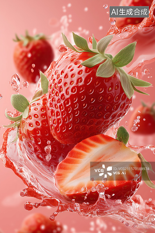 【AI数字艺术】草莓汁飞溅的诱人瞬间图片素材