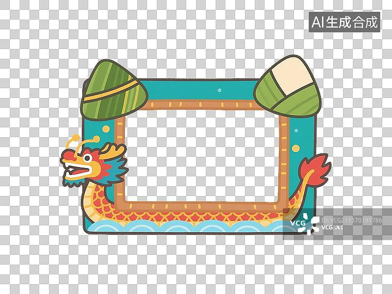 【AI数字艺术】含粽子与龙舟元素的简洁卡通画框图片素材